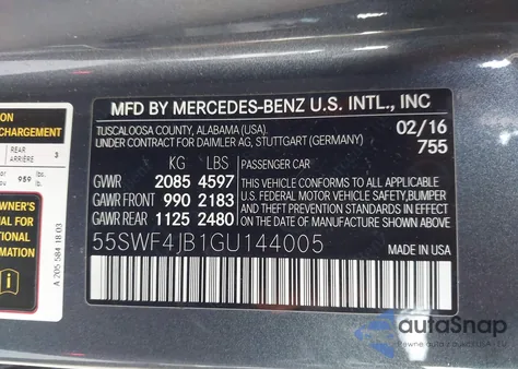 2016 Mercedes-Benz C 300 из США, поврежденный, VIN 55SWF4JB1GU144005